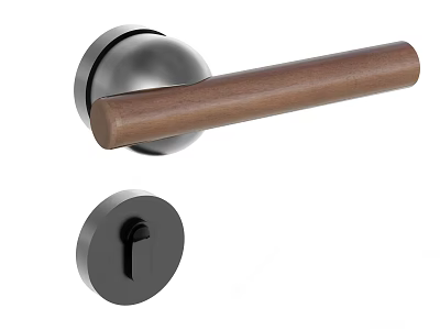 Modern Wooden Door Handle With Metal Base And Black Keyhole Design 3d model
