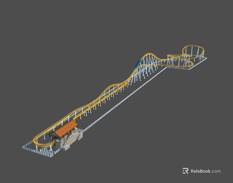 Thrilling Roller Coaster Ride With Yellow Undulating Track And Orange Carriage Metal Support Structure 3d model 