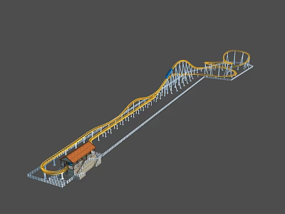 Thrilling Roller Coaster Ride With Yellow Undulating Track And Orange Carriage Metal Support Structure 3d model