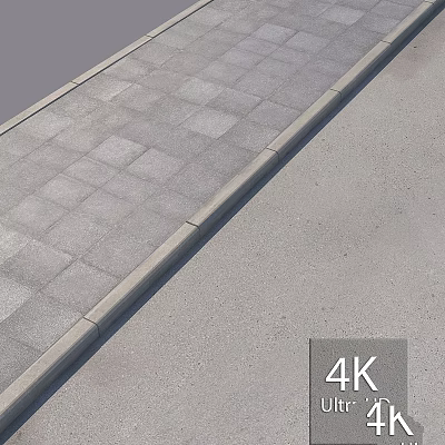 Gray Pavement Surface With Curb And High Quality 4K Resolution 3d model