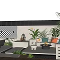Courtyard Garden Design Featuring Outdoor Sofa Fire Pit Decorative Wall And Lush Plants