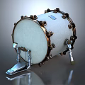 Vintage White Snare Drum With Metal Hoops And Pedal Stand Musical Instrument
