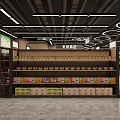 Supermarket Grocery Leisure Food Section with Various Packaged Snacks Neatly Displayed on Shelves