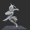 3D Model of Female Warrior in Dynamic Pose Wielding Dual Swords with Action Stance