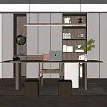 Modern desk and chair bookcase 3d model