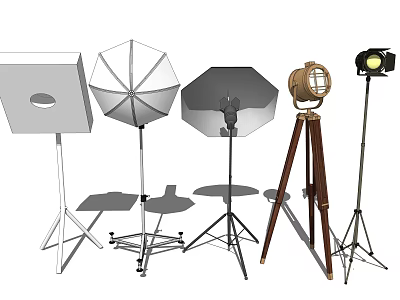 Professional Photography Lighting Equipment Including Softbox Umbrella Reflector And Vintage Tripod Lights 3d model