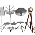 Professional Photography Lighting Equipment Including Softbox Umbrella Reflector And Vintage Tripod Lights