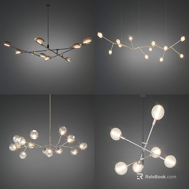 Modern Chandeliers With Branch Like Design And Glass Globe Lighting Features 3d model 