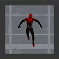 Glass Wall With Spider-Man In Red And Black Costume Standing In Front Of Reflective Background