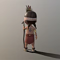Young Tribal Boy Character Wearing Feathered Headdress Holding Spear And Red White Outfit