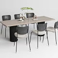 Modern Dining Table Set With Rectangular Light Wood Top And Gray Upholstered Chairs 3d model