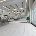 Modern Service Hall Interior With White Floor Green Stools And Service Counters 3d model