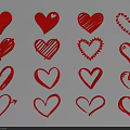 Red Hand Drawn Heart Illustrations Collection With Various Styles And Designs 3d model