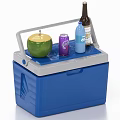 Blue Cooler Box With Green Apple Purple Can And Bottles On Top