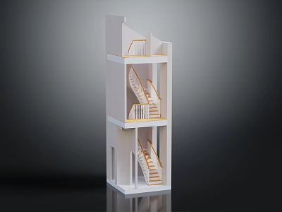 Detailed Three Story Architectural Model With Wooden Stairs And Balcony Floors 3d model