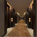 Elegant Elevator Hallway With Wooden Flooring Decorative Wall And Ceiling Lighting 3d model
