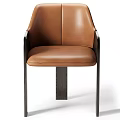 Modern Leisure Chair With Brown Leather Upholstery And Dark Wooden Frame Armrests