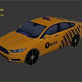 Yellow Taxi Car With Checkerboard Pattern And Roof Sign On Black Background