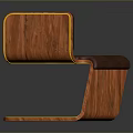 Modern Wooden Single Chair With Curved Backrest And Brown Leather Seat Design