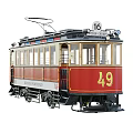 Vintage Red Tram Car With Number 49 And Classic Trolley System Design