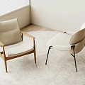 Modern Light Beige Leisure Chairs With Wooden And Metal Legs On Round Rug