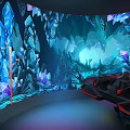 VR Experience Center with Cozy Seats and Immersive Blue Crystal Cave Virtual Scene