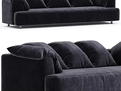 Black Velvet Sectional Sofa with Plush Cushions and Modern Design 3d model