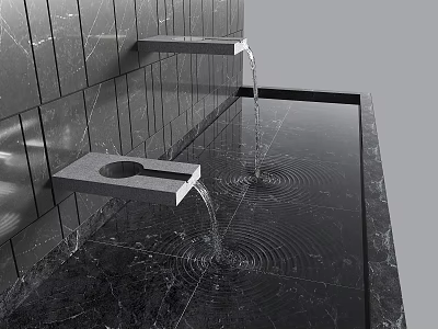 Contemporary Garden Water Feature Featuring Marble Wall Floor Water Spouts And Flowing Ripples 3d model