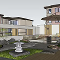 Feature Wall Design For Roof Terrace Outdoor Space With Fire Pit Sofas Umbrella And Greenery