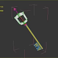 Golden Key With Transparent Square Section Yellow Top Decoration And Black Red Handle Details