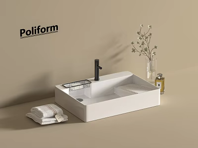Poliform Modern Bathroom Sink With White Towel Vase And Soap Bottle 3d model