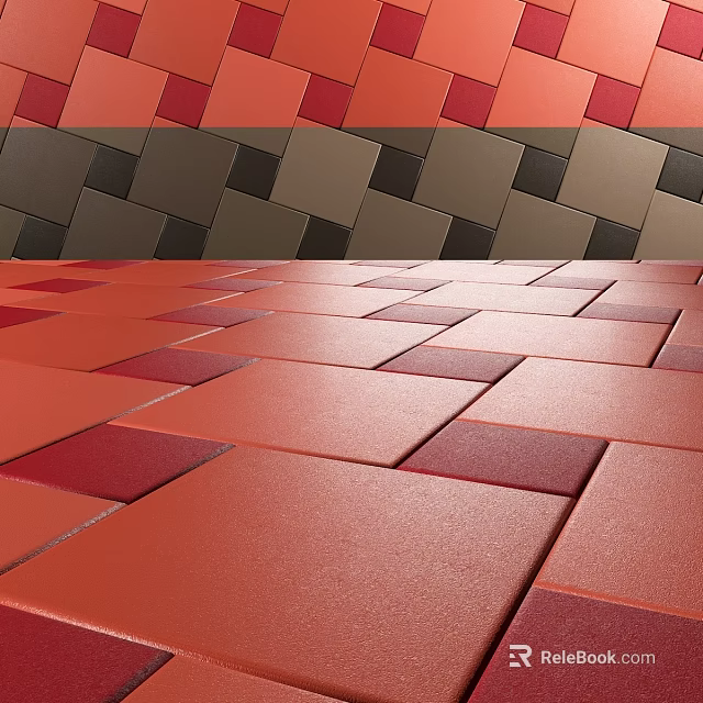Multi Colored Square Tiles Pattern Design On Floor And Wall Surface 3d model