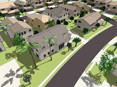 American single-family villa villa residential area planning 3d model