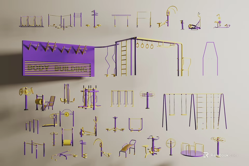 Public Facilities Design Components Featuring Various Outdoor Recreational Equipment And Structures 3d model