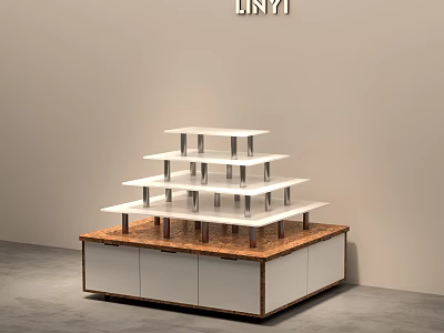 Clothing Store Display With Multiple White Shelves Brown Countertop And White Cabinets 3d model