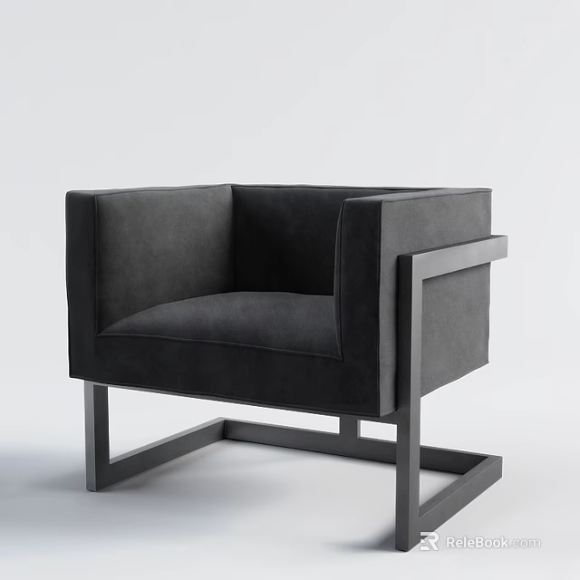 Modern Black Accent Chair With Square Arms And Metal Frame Design 3d model 