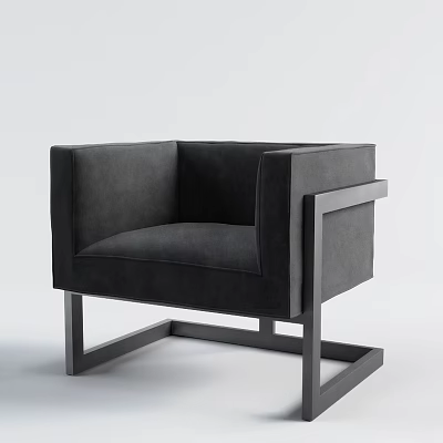 Modern Black Accent Chair With Square Arms And Metal Frame Design 3d model