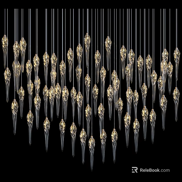 Elegant Modern Crystal Chandelier With Slender Hanging Pendants And Illuminated Design 3d model 