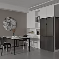 Modern Living and Dining Room Interior With Large Windows Marble Wall Sofa And Decorative Paintings