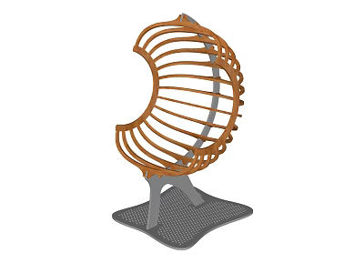 Modern Outdoor Chair With Curved Wooden Frame And Mesh Seat Gray Base 3d model