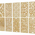 Decorative Partition Screens Featuring Various Laser Cut Leaf Geometric And Floral Patterns 3d model