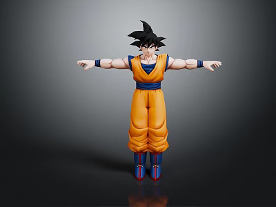 Goku Dragon Ball Action Figure With Orange Outfit Blue Belt Black Spiky Hair Arms Outstretched 3d model