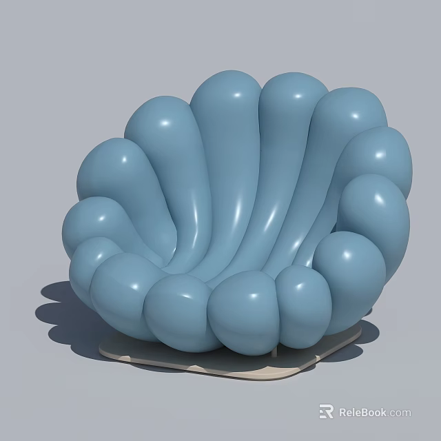 Blue Shell Shaped Chair With Rounded Bulges And Light Colored Base 3d model 
