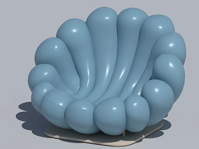 Blue Shell Shaped Chair With Rounded Bulges And Light Colored Base 3d model