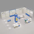 Modern Boutique Interior With Blue White Decor Display Shelves Plants And Handbags