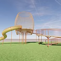Octopus Shaped Playground Equipment With Net Structure And Curved Slide On Green Grassy Area