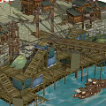 Charming Garden Waterfront Structure With Wooden Staircases Canvas Coverings And Boats