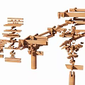 Intricate Wooden Architectural Components With Interlocking Beams And Structural Joints 3d model