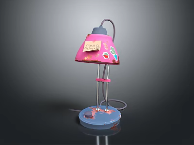 Commercial Equipment Pink Baby Themed Decorative Table Lamp With Blue Base And Cartoon Design 3d model