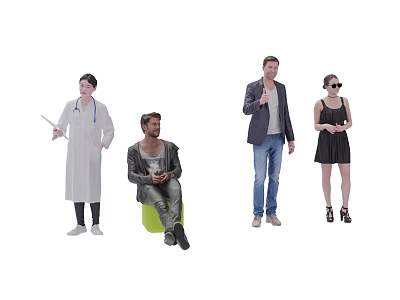 Group of Diverse Individuals in Different Attires Including Medical Professional Seated Man and Stylish Woman 3d model